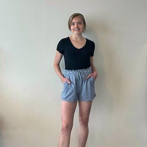 CALIA | Grey Blue High-Waisted Paperbag Shorts | Size XS